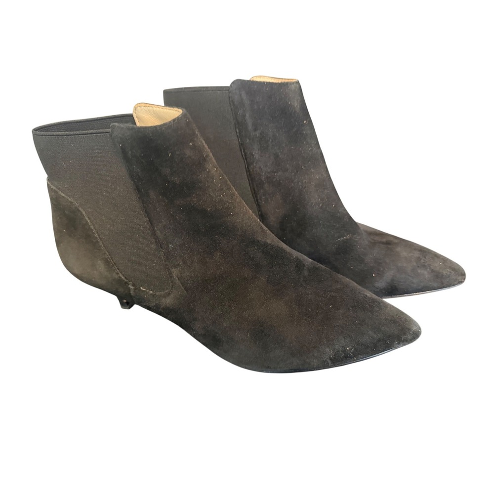 Boden Black Suede Pointed Toe Kitten Heel Chelsea Ankle Boots Women's US 6.5 7